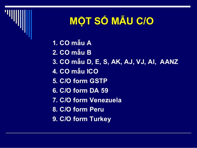 Các mẫu Giấy chứng nhận xuất xứ